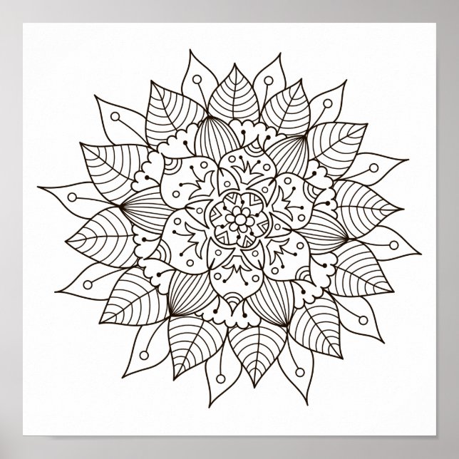 Póster Colorear página Flor Mandala (Frente)