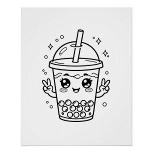 Póster Colorear té de boba kawaii