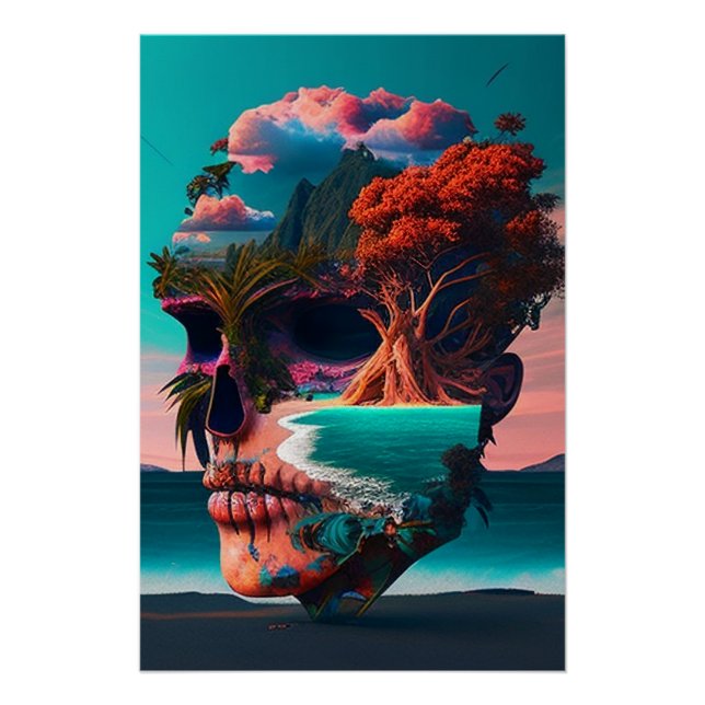 Póster Colored skull head (Anverso)