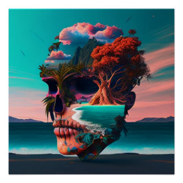 Póster Colored skull head