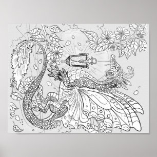 Póster Coloree su propio dragón del Faery del jardín