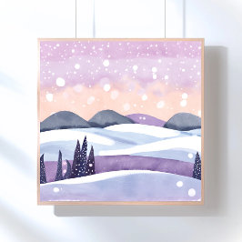Póster Colores Acuarela de Colinas Purpúreas de Invierno