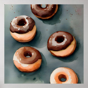 Póster Colores acuáticos de donuts de chocolate