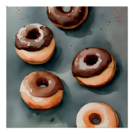 Póster Colores acuáticos de donuts de chocolate