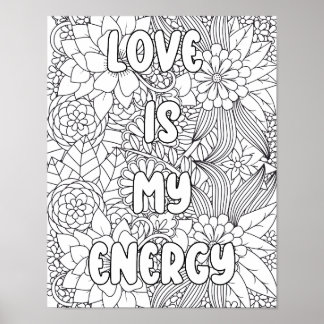 Póster Colores adultos-"El amor es mi energía" Inspirador