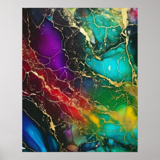 Póster Colores arcoiris Pintura de tinta de alcohol