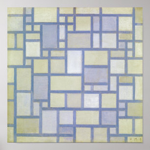 Póster Colores Brillantes Líneas Grises   Piet Mondrian  