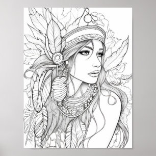 Póster Colores de adultos nativos estadounidenses