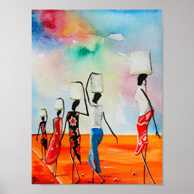 Póster Colores de agua africanos pintura Premium Canvas G (Frente)