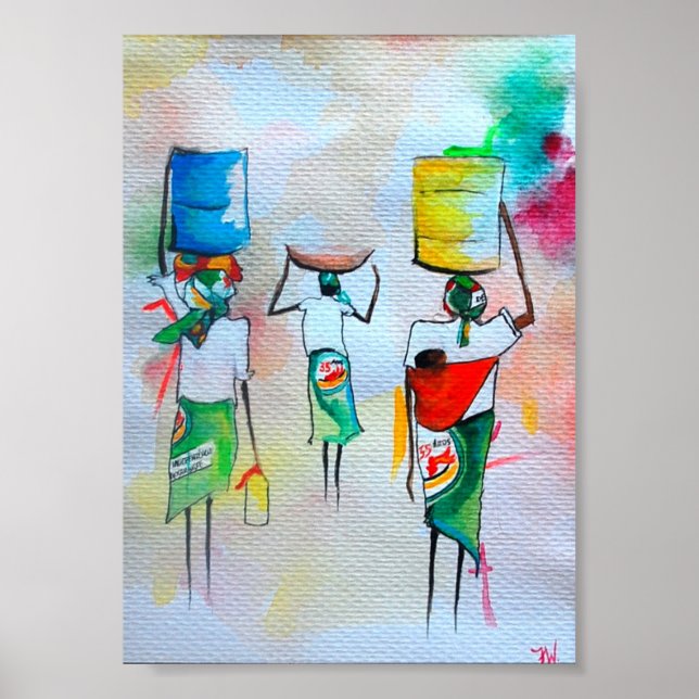 Póster Colores de agua africanos pintura Premium Canvas G (Frente)