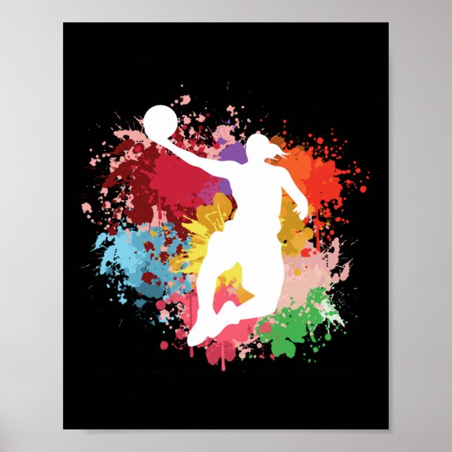 Póster Colores de agua del baloncesto (Frente)