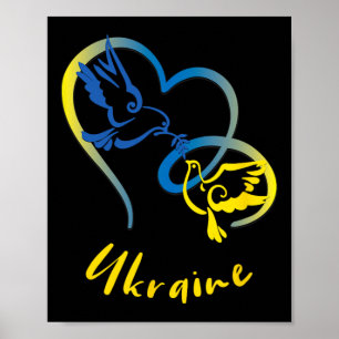Póster Colores de la bandera de Ucrania Palomas y corazon