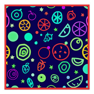 Póster Colores de patrón de frutas de neón