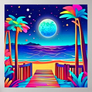 Póster Colores de playa iluminados por luna