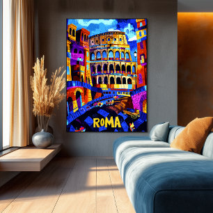 Póster Colores del Coliseo de Roma, vibrante paisaje urba
