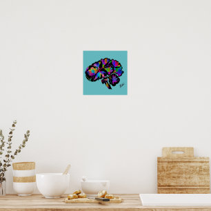 Póster Colores geométricos y poster cerebral floral