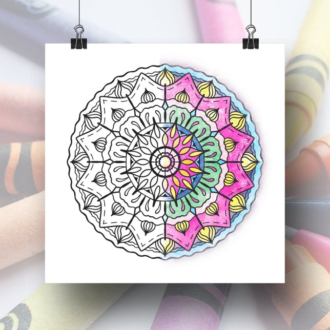 Póster Colores grandes para adultos de Mandala (Half Colored Mandala Poster sample)