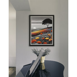 Póster Colores-Pop Hillside en la puesta de sol - Paisaje