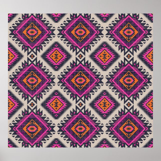 Póster Colores retro, diseño tribal navajo. (Frente)