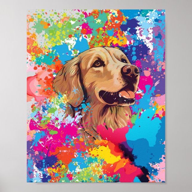 Póster Colores Splash Golden Retriever - Perro alegre (Frente)