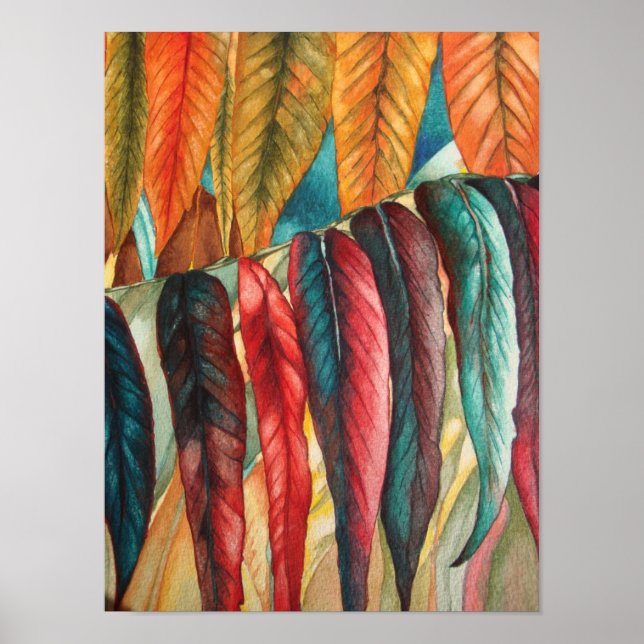 Póster colores vibrantes estilizados hojas autum grandes (Frente)