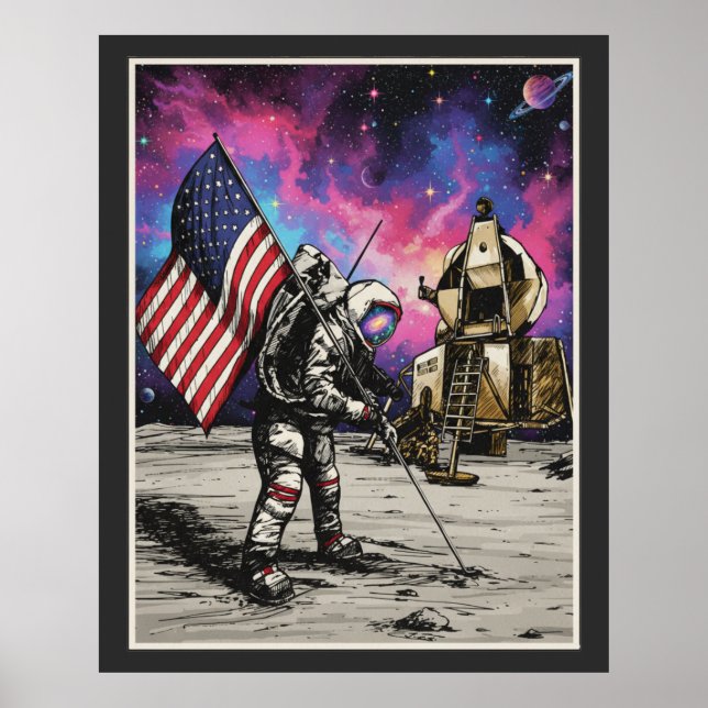 Póster Colores vívidos patrióticos de astronauta estadoun (Frente)