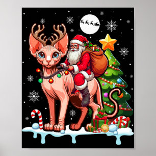 Póster Colorfu de árbol de navidad de gatos de renos de S