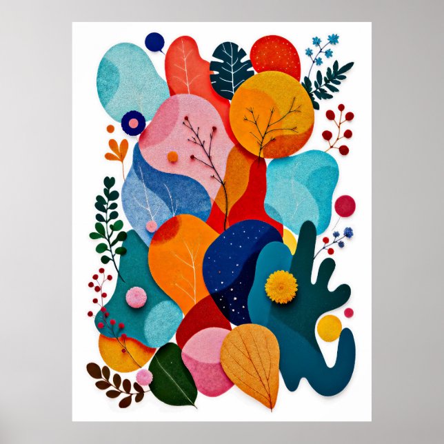 Póster Colorful Abstract Felt Floral Boho Nursery (Frente)