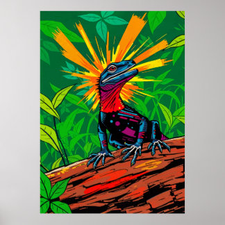 Póster Colorful Basilisk Lizard Jungle Art