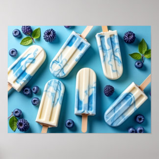 Póster Colorful Berry Ice Cream Popsicle Pattern Summer