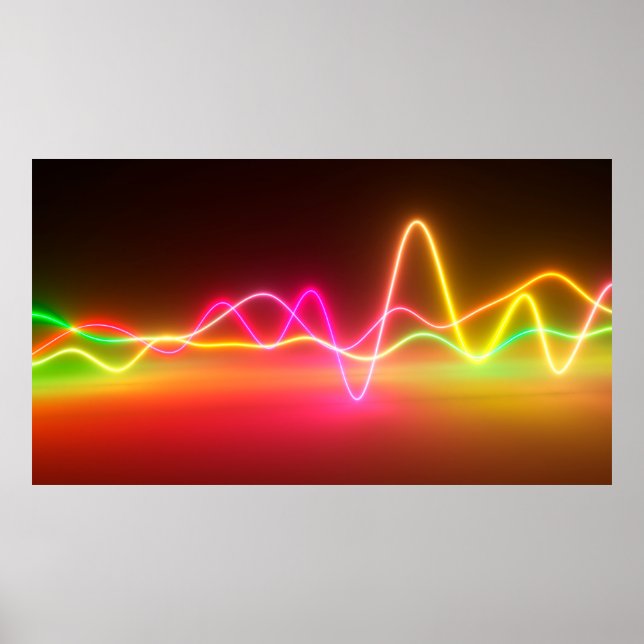 Póster Colorful bright neon glowing graphic equalizer. Mu (Frente)