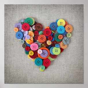Póster Colorful Buttons Heart