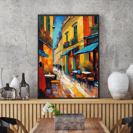 Póster Colorful Cafes and Cobblestone