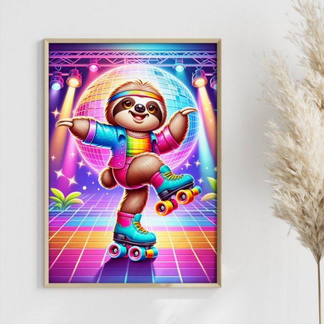 Póster Colorful Disco Sloth Divertido bailando eslogan ar (Subido por el creador)