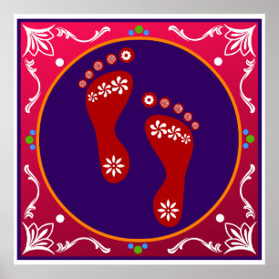 Póster Colorful Diwali Rangoli With Footprint