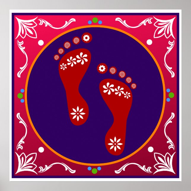 Póster Colorful Diwali Rangoli With Footprint (Frente)