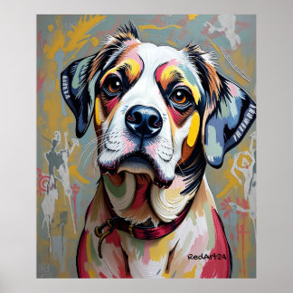 Póster Colorful Dog Portrait – Vibrant Abstract Pet Art