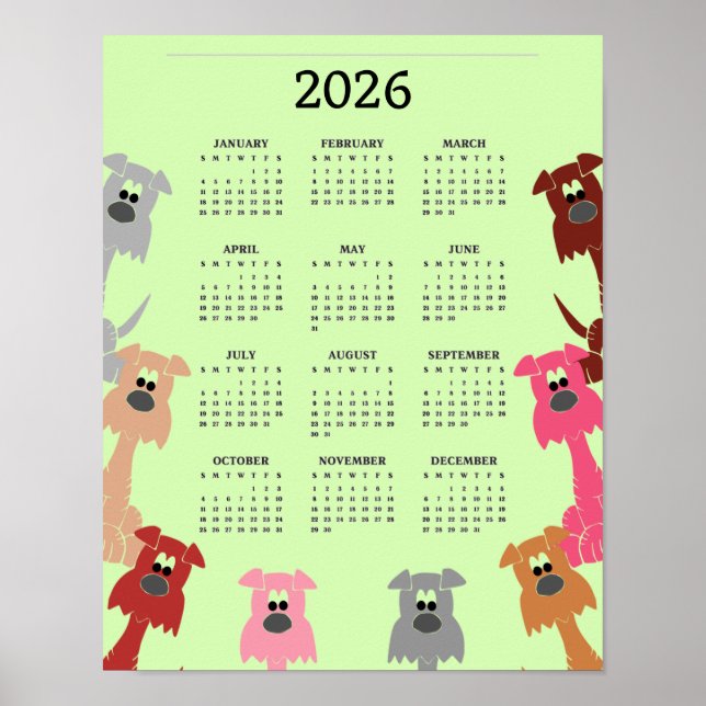 Póster Colorful Dogs Design 2026 Calendar Poster (Frente)