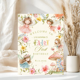 Póster Colorful Fairy First Birthday Enchanted Welcome
