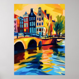 Póster Colorful Fauvist Amsterdam Canal Wall Art