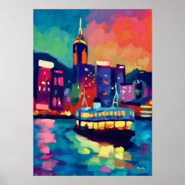 Póster Colorful Fauvist Hong Kong Skyline Wall Art