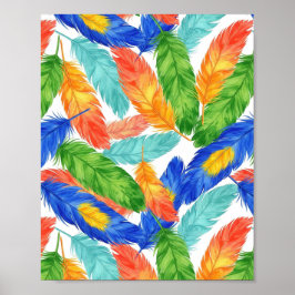 Póster Colorful Feather Pattern — Watercolor Feather