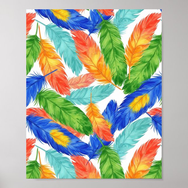 Póster Colorful Feather Pattern — Watercolor Feather (Frente)