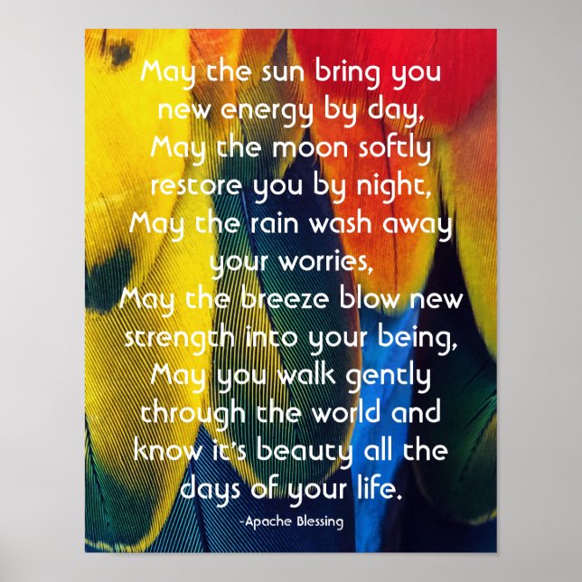 Póster Colorful Feathers and Inspiring Apache Blessing (Frente)
