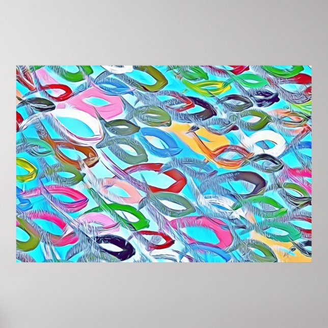 Póster Colorful Fishes Abstract Paint Blue Pink Red Green (Frente)