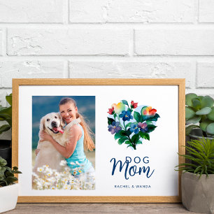 Póster Colorful Floral Heart Photo Dog Mom