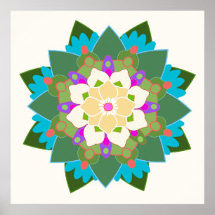 Póster Colorful Floral Lotus Flower Mandala Poster