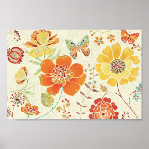 Póster Colorful Flowers and Butterflies