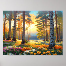 Póster Colorful Forest Flowers and Summer Colors Art