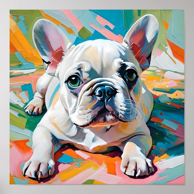 Póster Colorful French Bulldog Painting – Abstract Pop Ar (Frente)